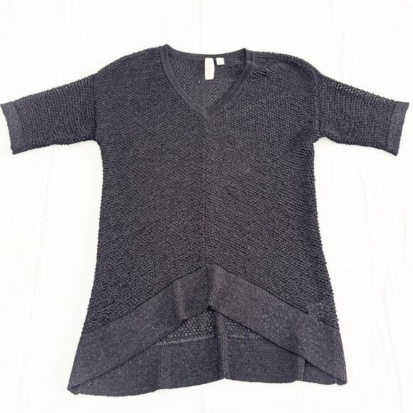 Yansi Fugel Black Knit Crochet Short Sleeve Sweater Top Size Small - Picture 5 of 5